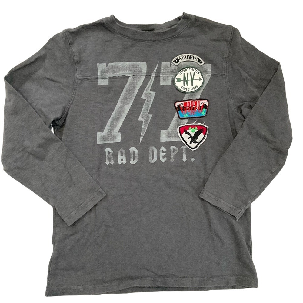 77kids by American Eagle Boys Long Sleeve Graphic Patch T-Shirt‎ Gray Size 10 M